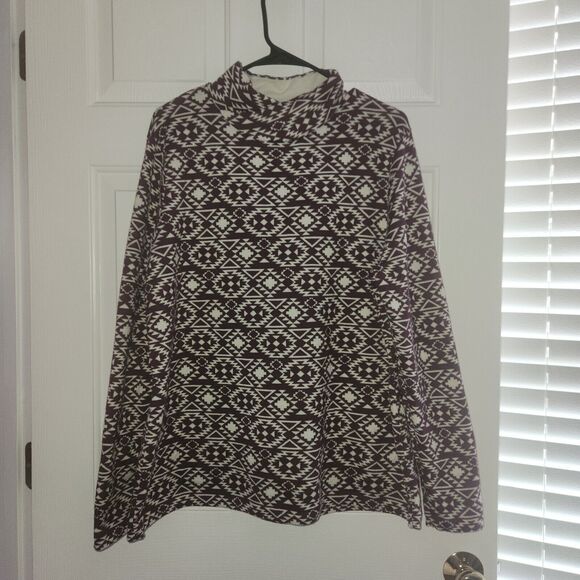 Duluth Tops - Duluth Trading XXL Mock Neck Shirt Purple Aztec Southwestern Print Coolmax Top